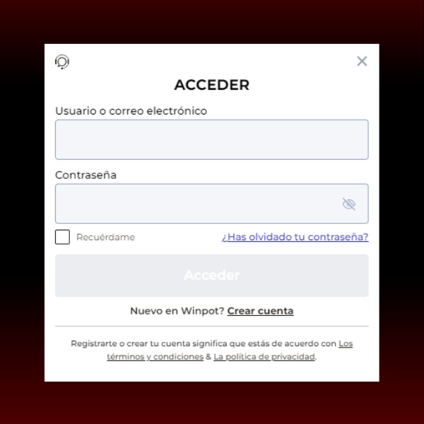 Inicie sesión en su perfil de Winpot